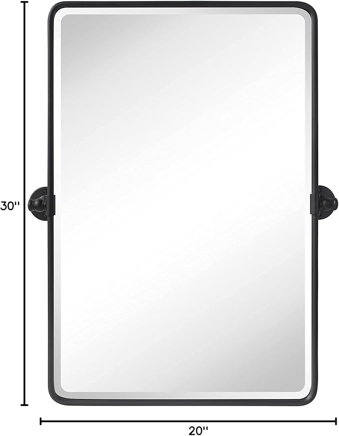 Farmhouse Pivot Rectangle Bathroom Mirror Black Metal Framed Tilting Beveled Vanity Mirrors for Wall 20x30''