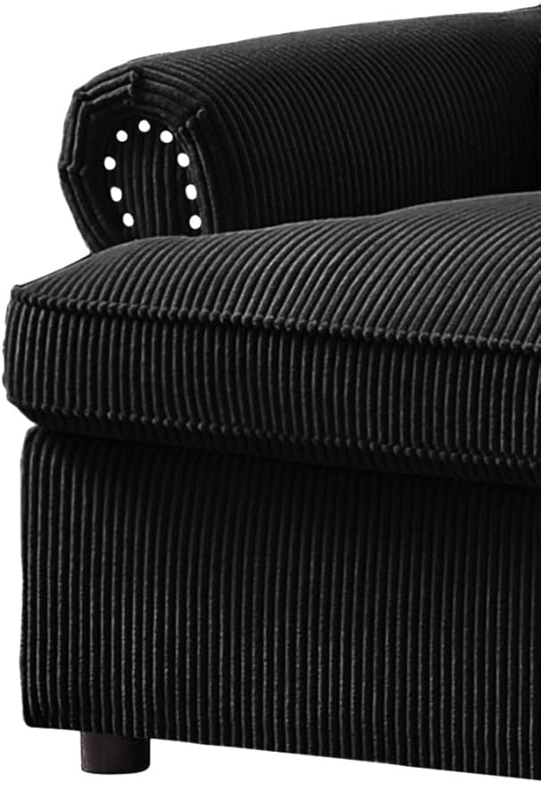 Reversible Sleeper Sofa Bed with Comfortable Memory Foam Mattress, Convertible Corduroy Full Size Pull Out Couch for Living Room, Space Saving Furniture, 72" Wide, Rounded Arms, Black