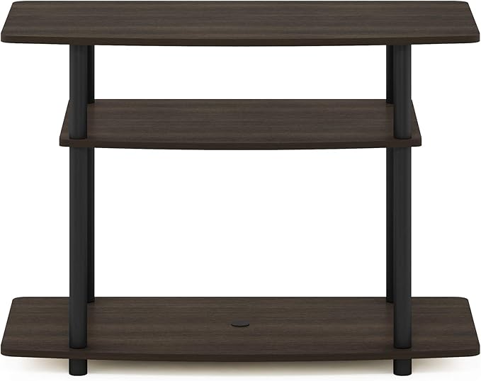 Furinno Turn-N-Tube No Tools 3-Tier Entertainment Center TV Stand for TV up to 32 Inch, Plastic Round Tubes, Dark Brown/Black