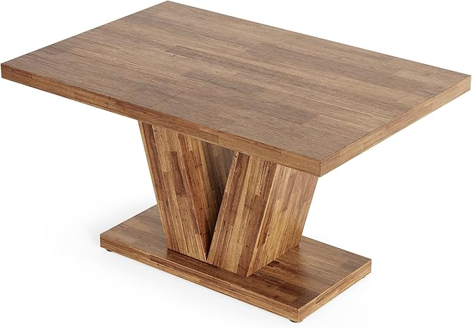 LITTLE TREE 47 Inches Dining Table for 4, Modern Dining Room Tables, Brown Rectangle Kitchen Table with V-Shaped Pedestal, Wooden Dinner Table for Dining Room, Living Room