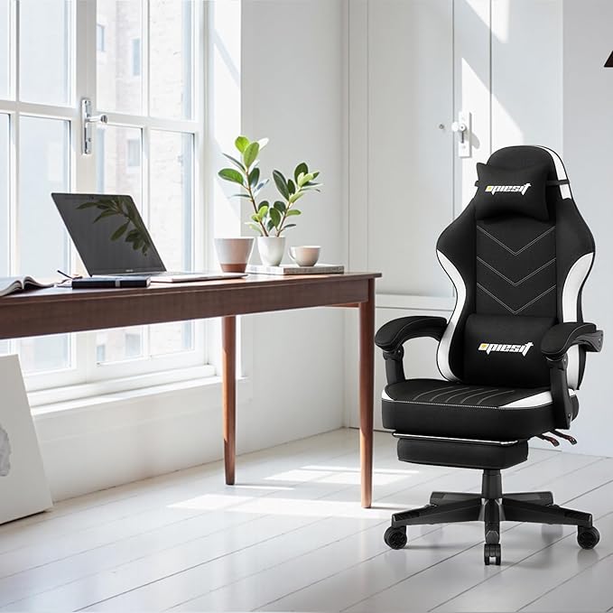 Gaming Chair,Fabric Computer Chair with Pocket Spring Cushion,400 lb Load Capacity,Ergonomic Office Chair with Footrest,Height Adjustable Video Gamer Chair with Lumbar Support(Black)