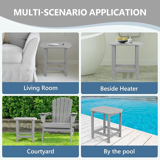 Hdpe Outdoor Adirondack Side Table, Wooden Textured, Set for Patio, Garden, Porch, Pool Composite Patio, Backyard, Bathroom and Indoor, Maintenance & Weather Resistant (Grey)