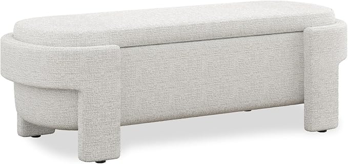 KEIKI 51" Linen Ottoman Bench with Large Storage Space, Upholstered Seating Foot Rest Stool Furniture for Bedroom, Living Room, Entryway, Beige Stripe