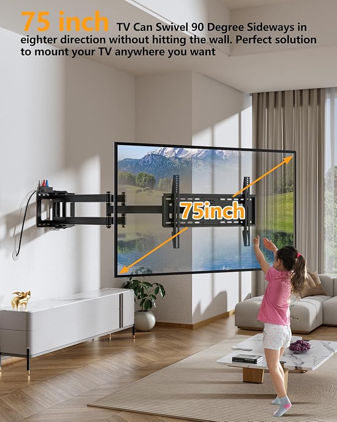 FORGING MOUNT Long Arm TV Wall Mount Swivel Tilt Full Motion Wall Bracket 43 inch Articulating Arm TV Wall Mount,Fits 50 to 90 Inch Flat/Curve TVs,Holds 198Lbs,VESA 600x400mm
