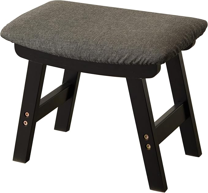 Foot Stool,Ottoman,Bamboo Small Sofa Foot Rest Under Desk,Extra Seating for Living Room, Bedroom and Kitchen (Black Stool Legs - Gray Surface)
