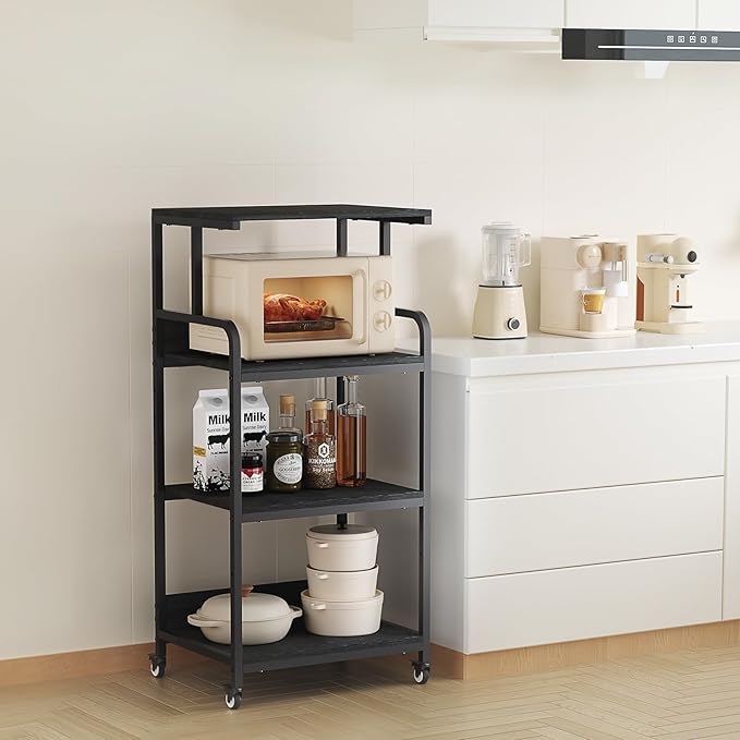 4 Tier Printer Stand with Storage Shelf, Large Tall Printer Table for Home Office, Mobile Printer Cart with Industrial Wheels for Paper Shredder Scanner Fax Heat Press Small Space Organization (Black)