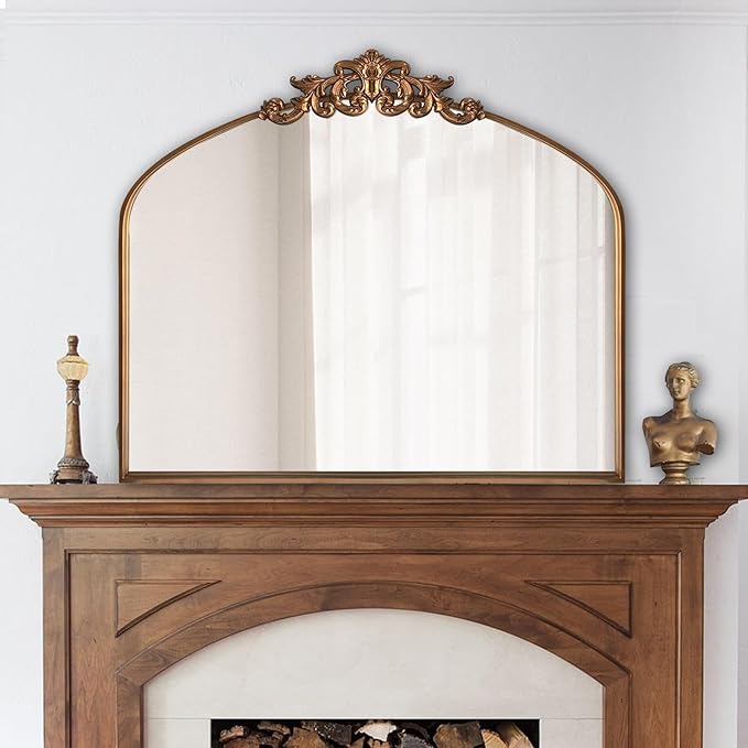 WAMIRRO Ornate Gold Mirror,Vintage Arched Baroque Antique Mirorrs for Living RoomHallwayFireplaceBathroomEntryway 36"X30"