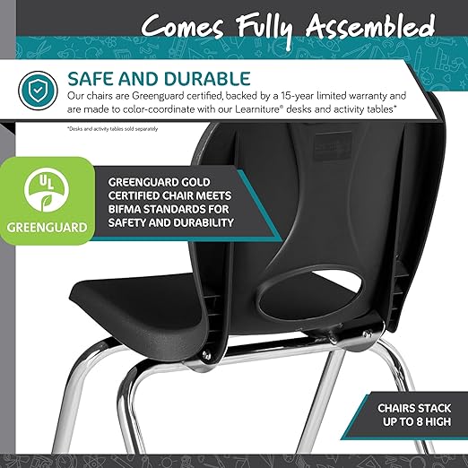 Learniture LNT-118-CSW-BK Learniture Structure Series Stackable School Chairs for Classroom, 18" Seat Height, Black, Pack of 4