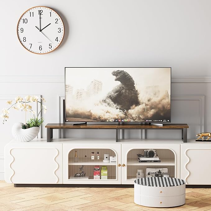59" Large TV Riser Stand for 32-75 Inch TV, TV Shelf with Steel Legs, Tabletop TV Riser for Home Living Room, Study Office (Brown)