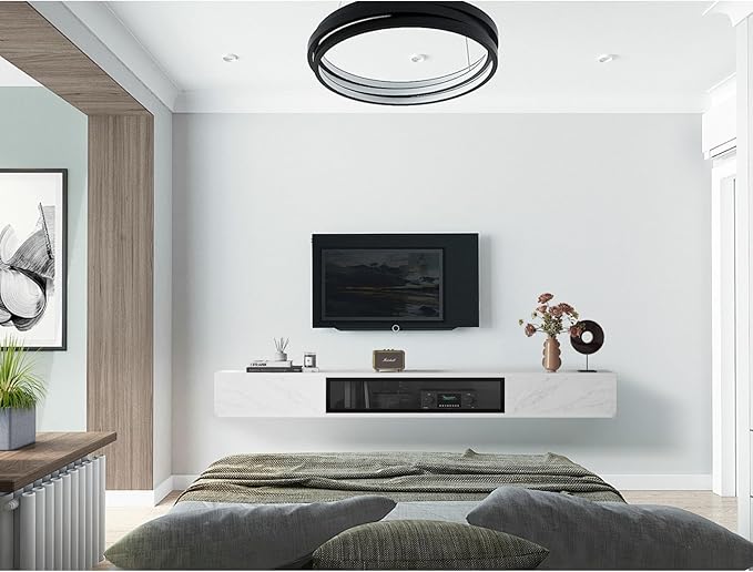 High Gloss Floating TV Stand,55'' Wall Mounted TV Console,Under TV Floating Shelf,Floating TV Cabinet with 3 Doors for Bedroom Living Room,White