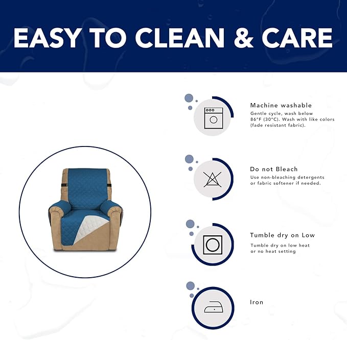 PureFit Reversible Sofa Cover Water Resistant Recliner Couch Cover, Machine Washable Furniture Cover with Adjustable Strap for Dogs, Pets (Recliner, Peacock Blue/Ivory)