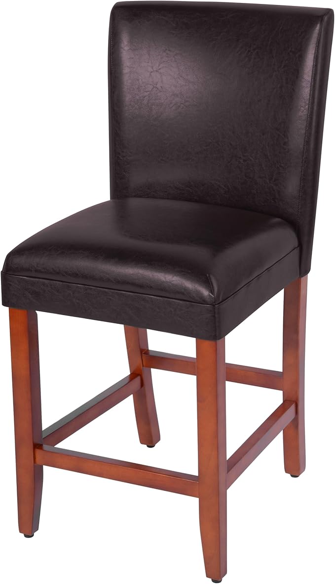 Homepop Home Decor | Classic Counter Height Bar Stools | Faux Leather 24 Inch Bar Stools | Decorative Home Furniture (Brown Faux)