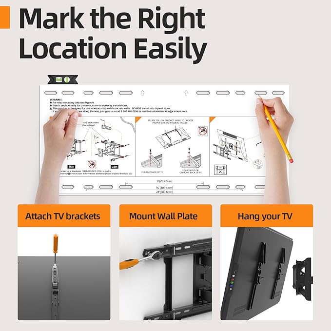 IWORKBORAD 42-86 '' Full Motion TV Wall Mount 24 Inch Studs, Heavy Duty TV Mount 24 inch Studs, Swivel Tilt Extension Level, up to 110 lbs & 600x400mm VESA