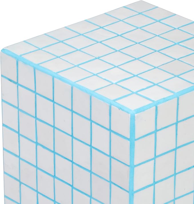 JONATHAN Y END2000E Callista 18" Modern Bohemian Ceramic Tiled Rectangle End Table, Side Table, Accent Table for Living Room, Bedroom, White/Neon Blue