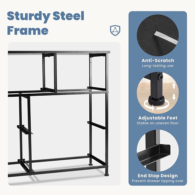 DUMOS Dresser for Bedroom, Chest of Drawers, Closet Storage with 7 Drawers, Cloth Dresser Clothes Organizers Tower with Fabric Bins, Metal Frame, Wood Tabletop for Nursery, Guest Room, Living Room