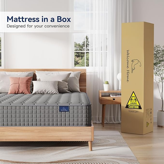 Vesgantti 8 Inch Multilayer Hybrid Twin Mattress - Multiple Sizes & Styles Available, Ergonomic Design with Memory Foam and Pocket Spring, Medium Firm Feel, Grey