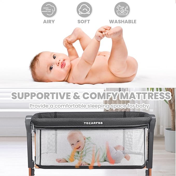 Baby Bassinet, 3 in 1 Bedside Sleeper for Newborn, Bedside Bassinet for Baby with 6 Adjustable Height, Soft Mattress, Compact, Easy to Fold