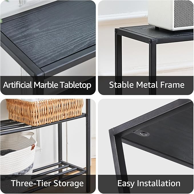 Wimarsbon 29.5" Narrow Console Table, 3-Tier Entryway Tables, Thin Sofa Table with Shelves, Metal Frame, Side Table, Display Table, for Hallway, Entrance, Living Room, Bedroom (Black Frame Black)