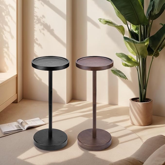 Solid Acacia Wood Pedestal End Table - Small Round Martini Table