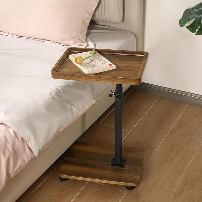 Adjustable Height Couch Tables That Slide Under Sofa, 360° Swivel Modern Tv Tray Table with Wheel, C Shaped End Table for Couch, C Table for Small Place, Perfect for Livingroom, Bedroom