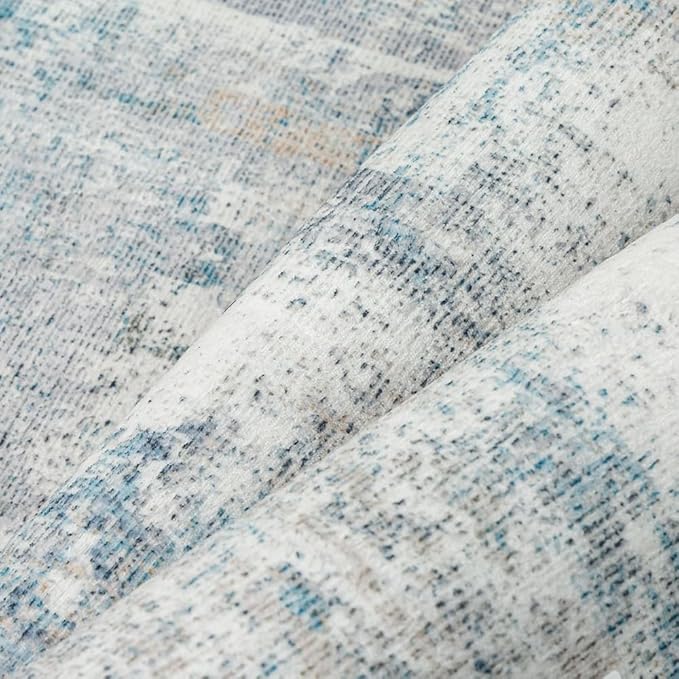 8x10 Washable Area Rug Blue Cream Modern Neutral Abstract Living Room Bedroom Indoor Floor Carpet Low Pile Soft Non-Slip Lightweight Vacuumable Large Throw Rug for Nursery Dining Room
