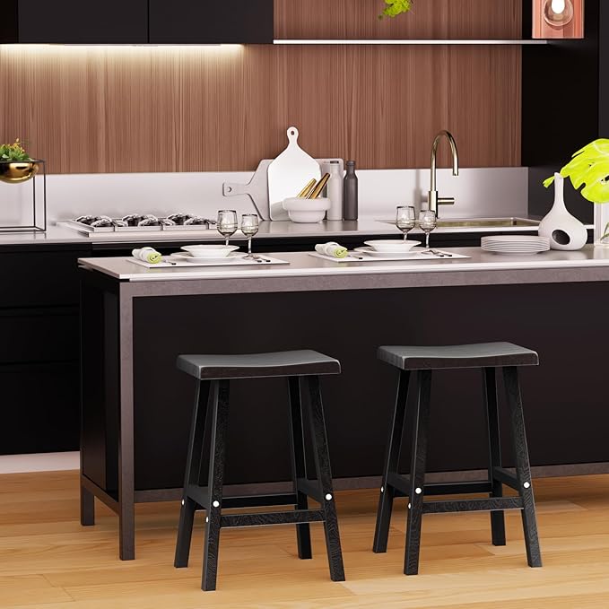 29in Tall Bar Stools Set of 2, Waterproof UV-Resistant,Durable Resin Kitchen Island Chairs for Indoor & Outdoor Use, Modern Design for Home,Bar,and Cafe