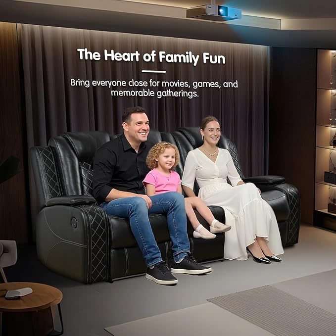 PU Leather Power Reclining Sofa Set for Home Theater, Chair, Loveseat & Couch with Wireless Charging, USB Ports, Cup Holders, LED Lights, Storage Console