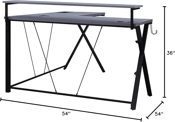 OSP Home Furnishings Checkpoint Battlestation L Shaped Gaming Desk with RGB LED Lights, Black