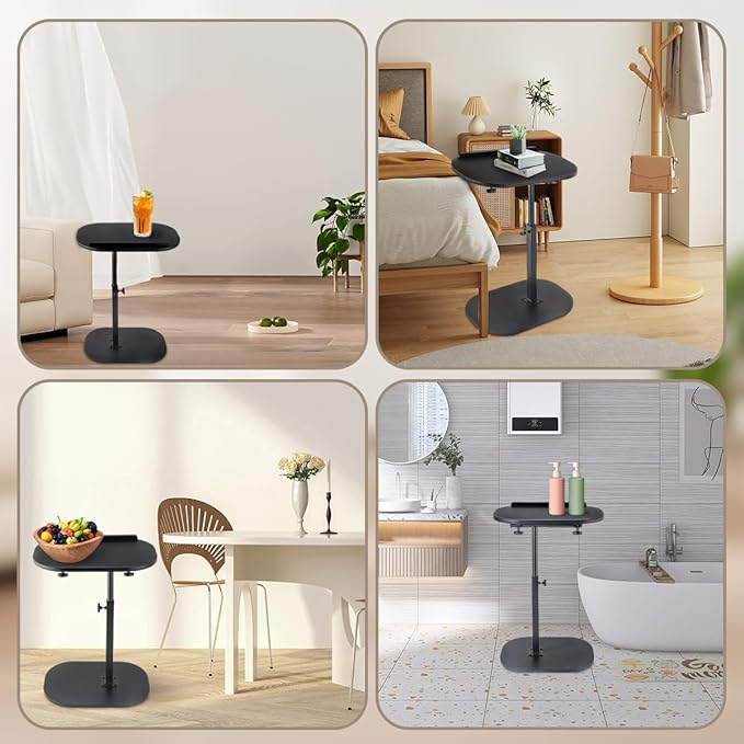 Comeon C-Shaped Tv Tray Pedestal Side Table, End Table Adjustable Height in Couch Living Room or Bedroomwith 360° Rotating Top for Small Spaces Bedside Night Stand Bedside Snack (Black)