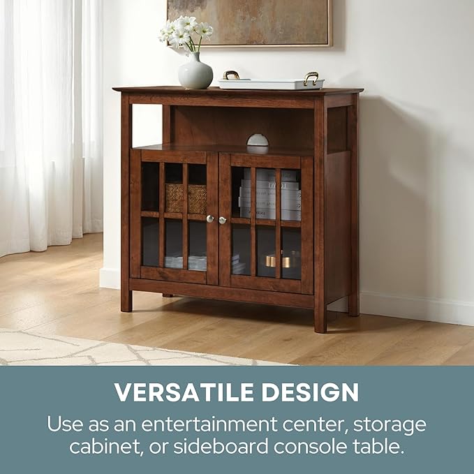 Convenience Concepts Big Sur Highboy TV Stand 36" - Modern Entertainment Center For TVs up to 40", Storage Cabinet for Dining, Living Room, & Entryway, Console Hall Table with Shelves, Dark Walnut