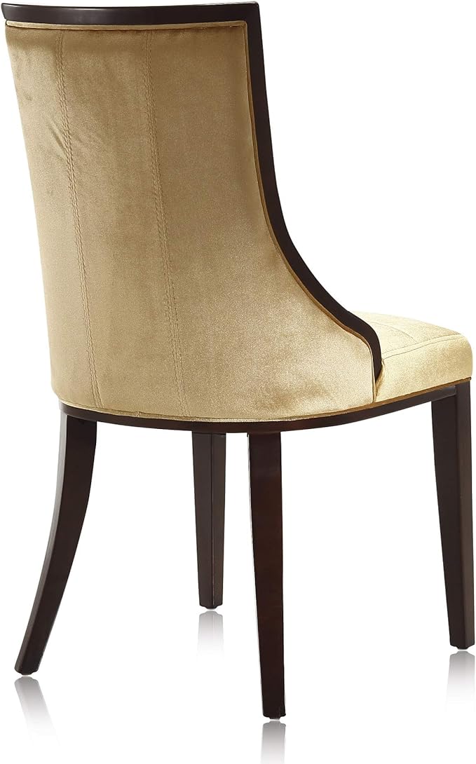 Manhattan Comfort Fifth Avenue Velvet Dining Chairs, Parsons Accent Furniture with Padded Wingback Seat, Fine Rectangular Stitching and Solid Beech Wood Frame, Set of 2, Antique Gold