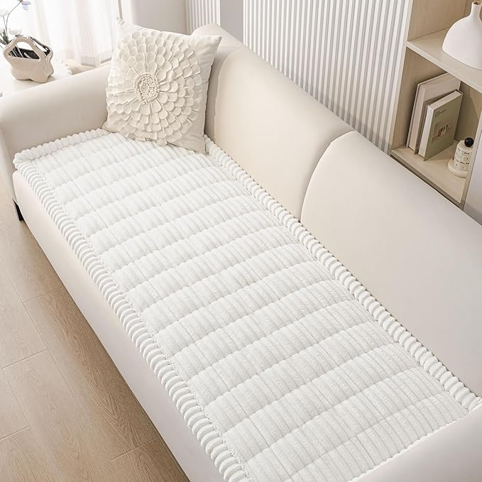 Smiry Couch Cover for Dogs Washable, Non Slip Fuzzy Pet Couch Covers for 3 Cushion Sofa Pet Friendly, Thick Soft Sofa Slipcovers Cushion Protector (White, 27.6" x 82.7")