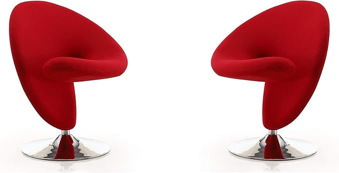 Manhattan Comfort Curl Swivel Accent Chair Set of 1 with 360° Turn, Fully Assembled, Upholstered in Wool Blend, Modern Ergonomic Design with Polished Chrome Base, Set of 1, Red
