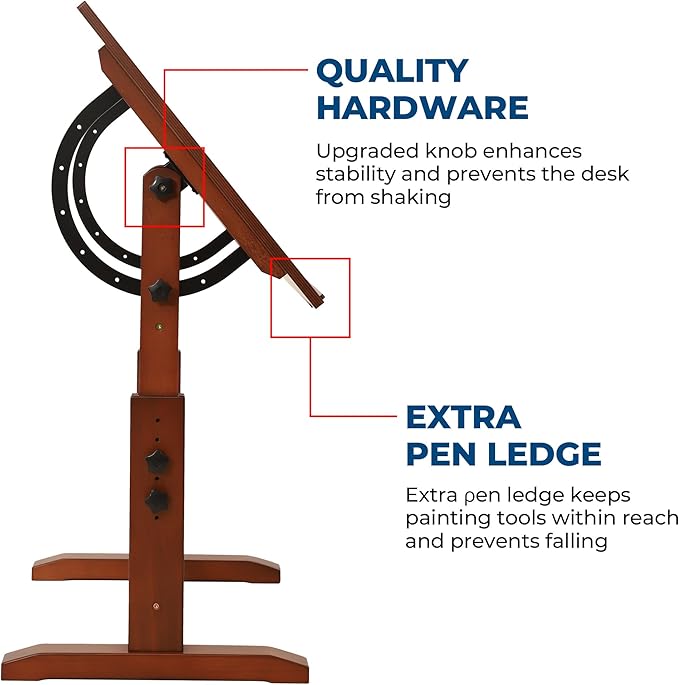 VISWIN Wood Drafting Table for Adults, 24'' x 35" Drawing Table with Adjustable Height & Angle for Art Studio, Solid Pine Wood Artist Desk for Drawing, Drafting, Writing, Reading, Sketching
