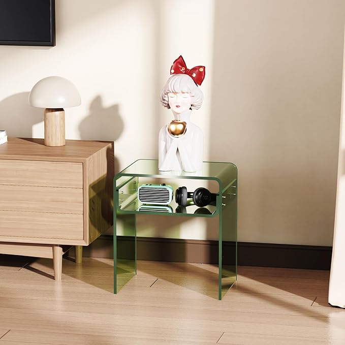 Clear Acrylic End Table 2-Tier Bedside Nightstand for Living Room Bedroom (1, Green)