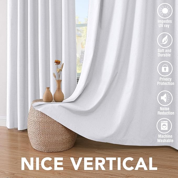 H.VERSAILTEX Primitive Linen Curtains 100% Blackout Curtain Drapes Burlap Curtains with White Thermal Insulated Liner, Grommet Top Drapes Living Room/Bedroom (2 Panels, 42 x 84 Inch, Bright White)