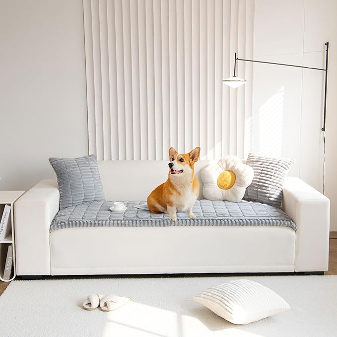 OTOB Couch Cover for Dogs Washable, Non Slip Plush Sofa Covers for 3 Cushion Couch, Fuzzy Pet Friendly Mat Bed Furniture Protector Sofa Slipcover, All Seasons (Gray, 27.6" x 70.9")