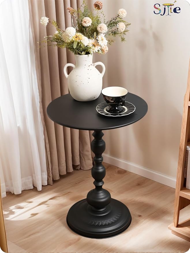 Side Table - 13.8" Round Small Accent Table with Metal Base, Multifunctional Vintage Coffee Table for Living Room, Bedroom, Office & Patio - Elegant Matte-Finished End Tables