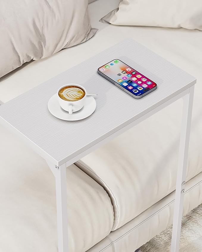 TUTOTAK C Shaped End Table, Small Side Table, Set of 2, 28.7 inch Tall Couch Table, Sofa Table, Living Room, Bed Room, White TB01BW0712