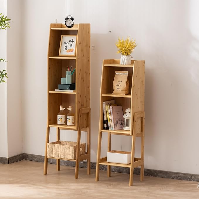 4-Tier Bamboo Bookshelf - Wood Bookcase Organizer with Open Shelves for Living Room & Home Office-Natural Large