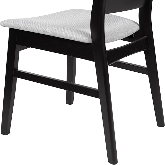 Set of 2 Solid Wood Dining Chairs, Fabric Upholstered Seat Mid-Century Modern Kitchen Furniture for Living Room, Light Gray+Black
