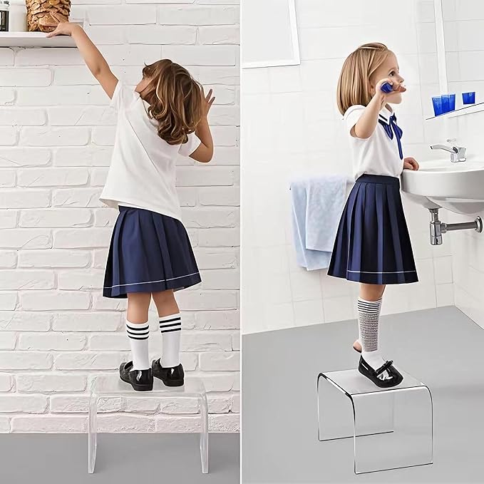 Acrylic Kids' Step Stool – Small Footstool for Bathroom, Kitchen/Bedroom, 12.5”x9.7”x9”, Holds 200lbs, Multi-Use as Toilet Stool, Shower/Water-Resistant Stool, Seating and Placing Items