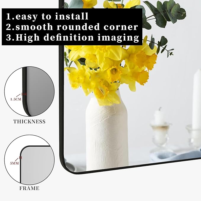 Black Bathroom Mirror,Rectangle 20 x 30 Inch Vanity Wall Mirror,Modern Mirror for Wall,Wood Rectangular Mirror for Bedroom Living Room Entryway