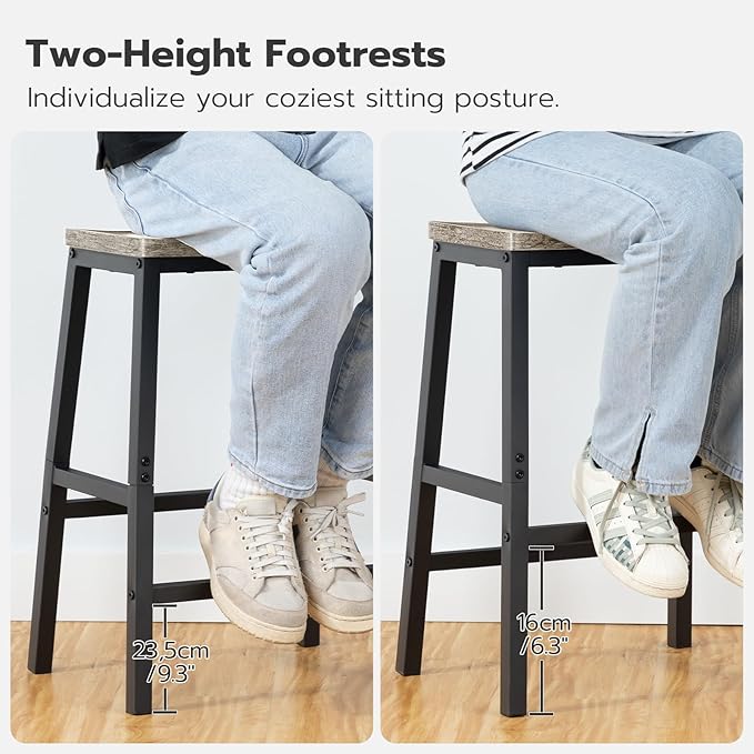 HOOBRO Bar Stools, Set of 2 Chairs, 23.6 Inch Saddle Kitchen Counter Stools With Footrests, Industrial for Dining Room, Kitchen, Counter, Bar, Greige and Black BG02MD01