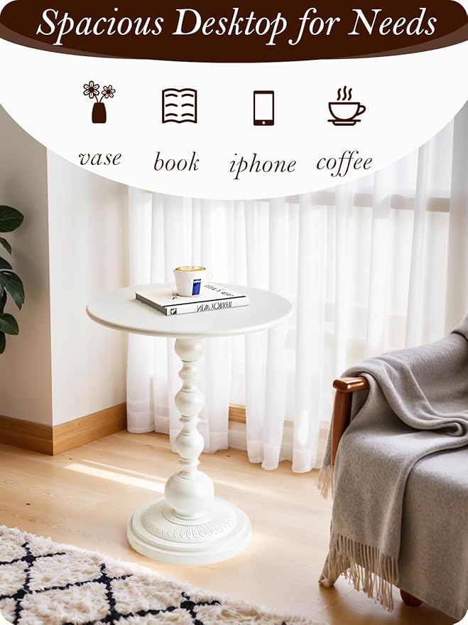 Side Table - 13.8" Round Small Accent Table with Metal Base, Multifunctional Vintage Coffee Table for Living Room, Bedroom, Office & Patio - Elegant Matte-Finished End Tables