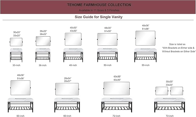 TEHOME 40x30'' Pivot Mirror Matt Black Tilt Bathroom Vanity Mirror Black Metal Framed Rectangle Horizontal Tilting Beveled Vanity Mirrors