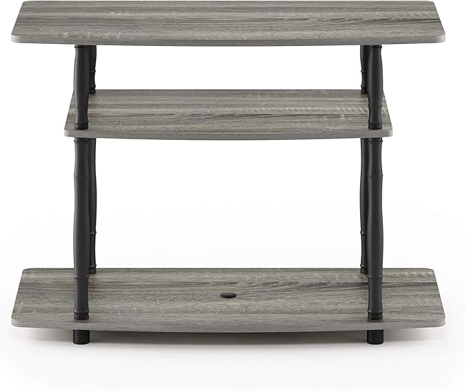 Furinno Turn-N-Tube No Tools 3-Tier Entertainment Center TV Stand for TV up to 32 Inch, Plastic Classic Tubes, French Oak Grey/Black