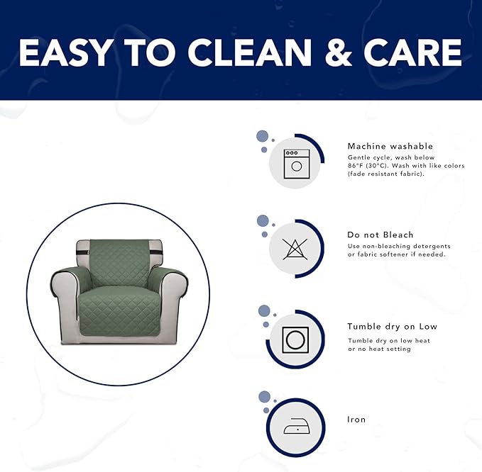 PureFit Reversible Sofa Cover Water Resistant Loveseat Couch Cover, Machine Washable Furniture Cover with Non-Slip Foam and Adjustable Strap for Dogs, Pets (Loveseat, Grayish Green/Ivory)