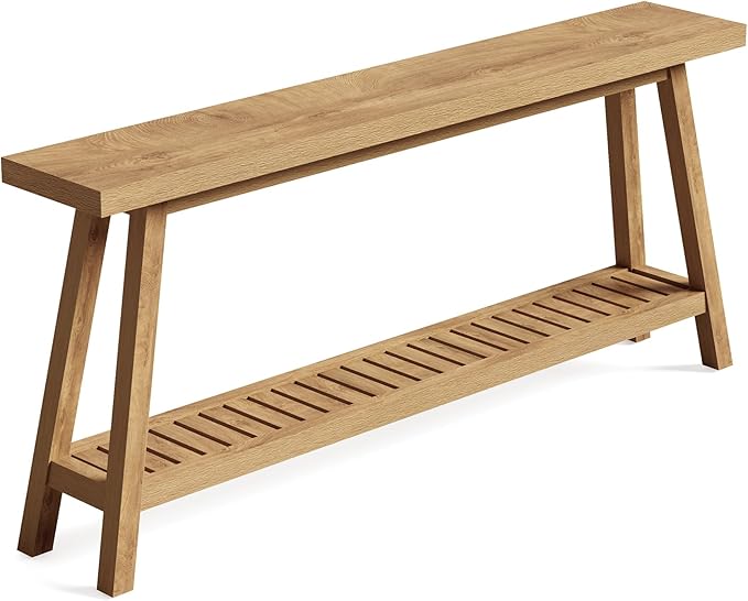 LITTLE TREE 70.9 Inches Extra Long Console Table for Entryway, 2-Tier Narrow Wood Sofa Table Behind Couch, Large Sofa Table for Living Room, Light Brown Hallway Entry Table with Storage