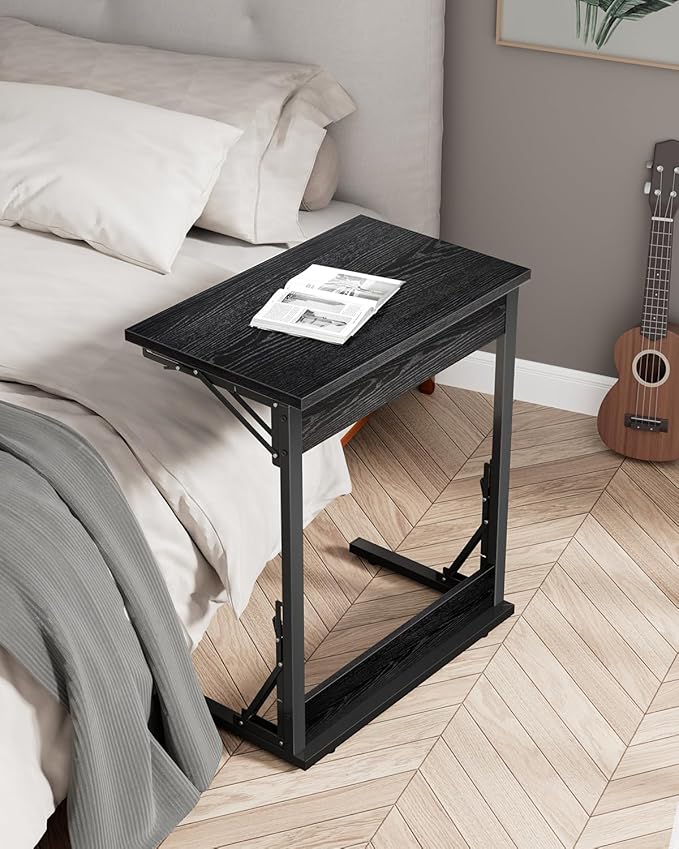 Tatub Folding TV Tray Table Set of 2, 24" Wide C-Shaped End Table for Couches, Small Sofa-Side Laptop Desk with Metal Frame for Living Room, Bedroom, Dark Black